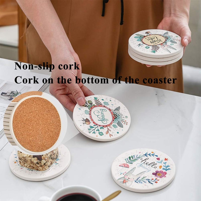 FOCCTS 12 Pcs Ceramic Tiles for Crafts Coasters, Absorbent Stone Coaster Blanks for Crafts, 4inch Ceramic White Tiles Unglazed with Cork Backing Pads, Decorate Your Own Coaster DIY Project - Image 5